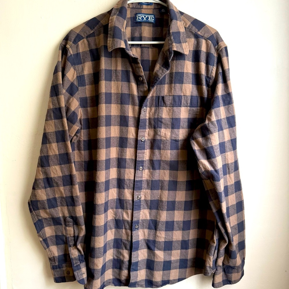 Rye by Hawker Rye Flannel Shirt XL Tall Brown Black Buffalo Check 100% Cotton